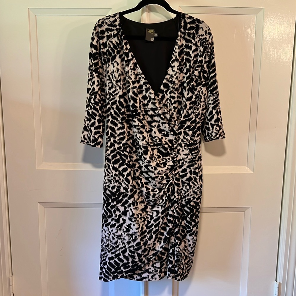 Taylor Woman abstract leopard faux-wrap midi dress